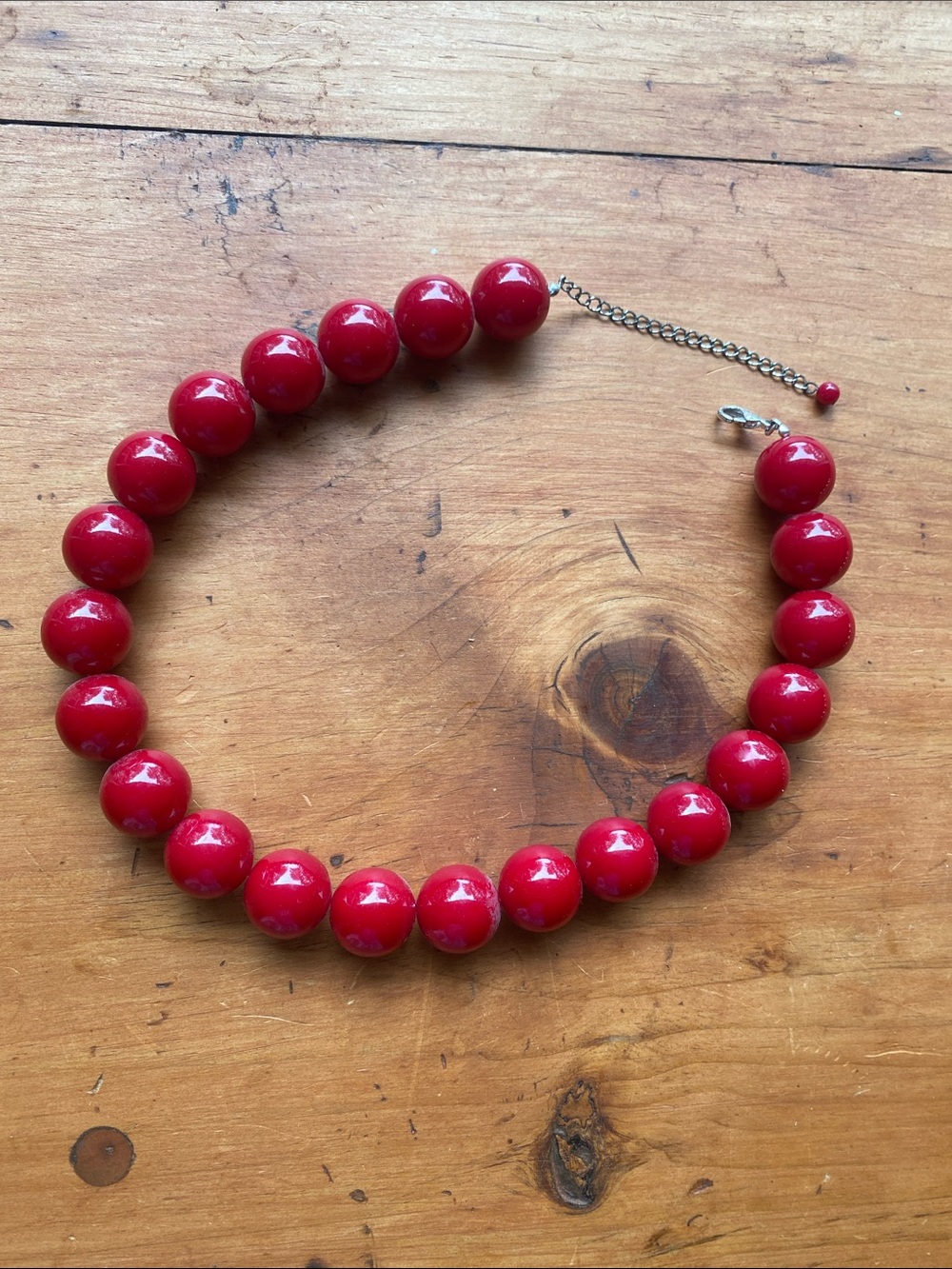 Classic Red big ball Bead Necklace with Adjustable Chain